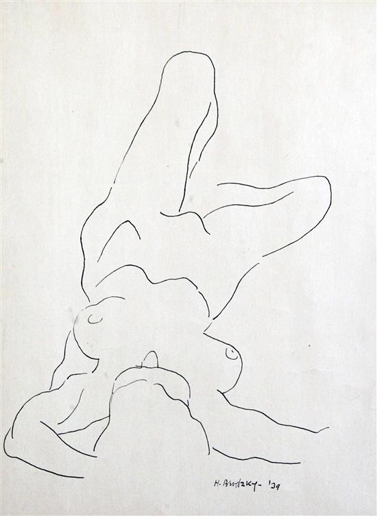 Horace Brodzky (1885-1969) Female nude reclining, 12 x 9.5in.